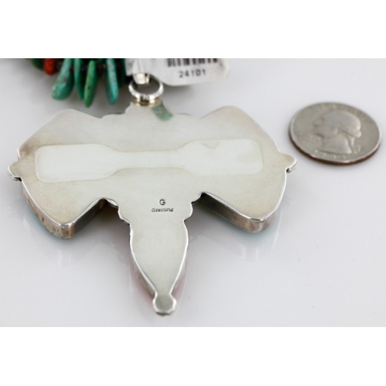 Large Butterfly Handmade Certified Authentic Navajo .925 Sterling Silver Signed Turquoise Spiny Oyster Native American Necklace 24101