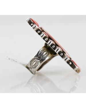 Handmade Certified Authentic Flower Signed Navajo .925 Sterling Silver Spiny Oyster Native American Ring  16421