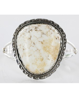 Handmade Certified Authentic Navajo .925 Sterling Silver WHITE Buffalo Turquoise Native American Bracelet 12662