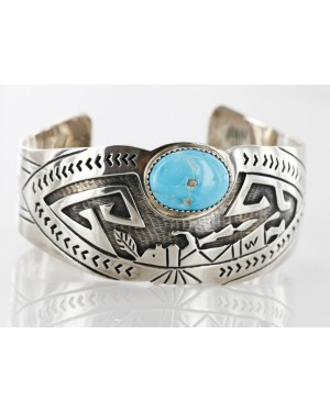 Native American Certified Authentic Navajo .925 Sterling Silver Turquoise Bracelet 12466