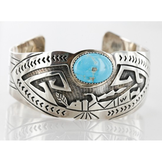 Native American Certified Authentic Navajo .925 Sterling Silver Turquoise Bracelet 12466