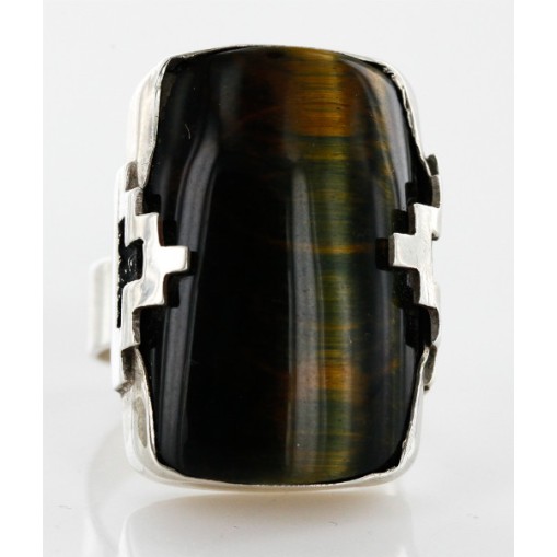 .925 Sterling Silver Handmade Certified Authentic Navajo TIGERS EYE Native American Ring  12579