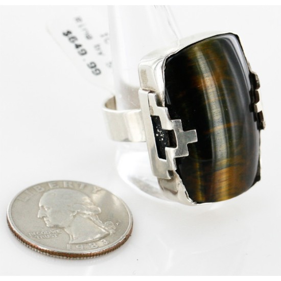.925 Sterling Silver Handmade Certified Authentic Navajo TIGERS EYE Native American Ring  12579
