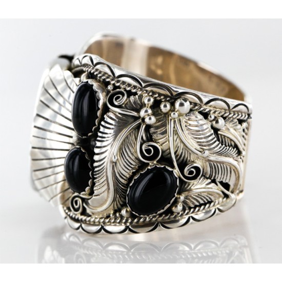 Certified Authentic Navajo .925 Sterling Silver Black Onyx Signed Native American Watch 11114