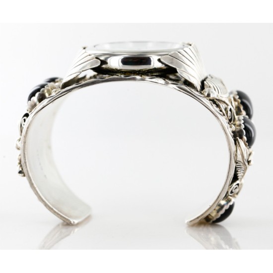Certified Authentic Navajo .925 Sterling Silver Black Onyx Signed Native American Watch 11114