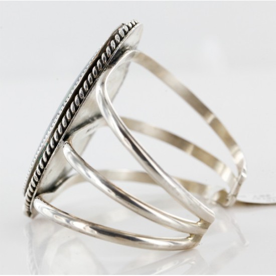 Handmade Certified Authentic Navajo .925 Sterling Silver Natural Spiderweb Turquoise Native American Bracelet  12356