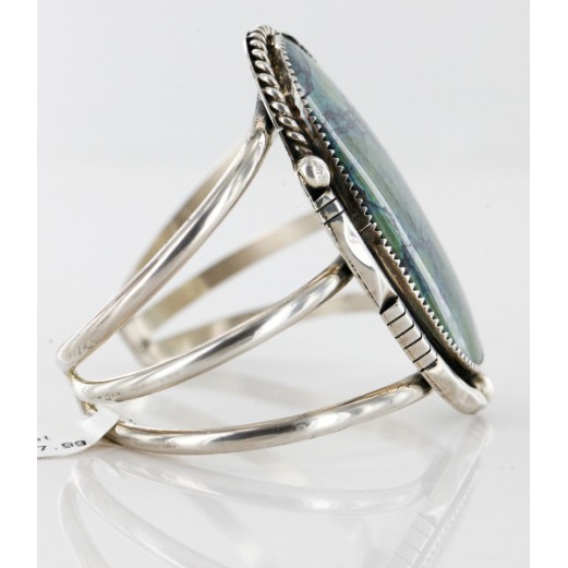 Handmade Certified Authentic Navajo .925 Sterling Silver Natural Spiderweb Turquoise Native American Bracelet  12356
