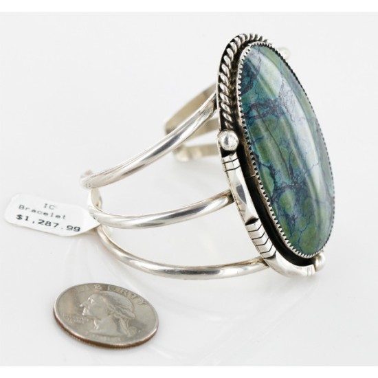 Handmade Certified Authentic Navajo .925 Sterling Silver Natural Spiderweb Turquoise Native American Bracelet  12356