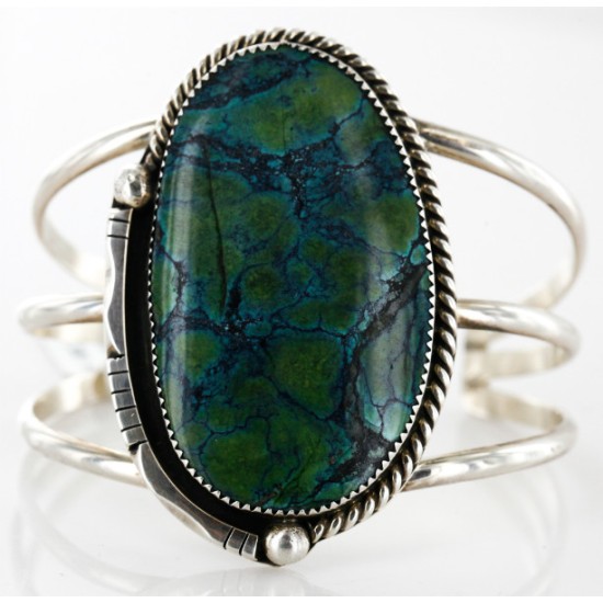 Handmade Certified Authentic Navajo .925 Sterling Silver Natural Spiderweb Turquoise Native American Bracelet  12356