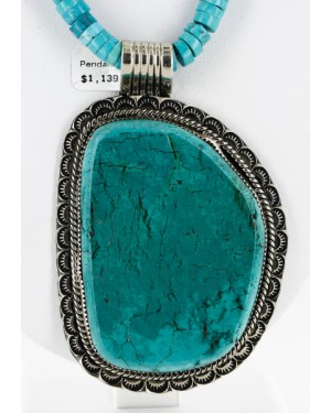 Large Handmade Certified Authentic Navajo .925 Sterling Silver Turquoise Native American Necklace 15754