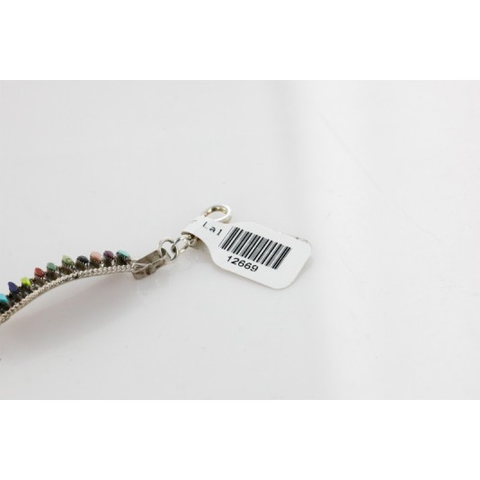 Petit Point Handmade Certified Authentic Zuni .925 Sterling Silver Multicolor Turquoise Link Native American Bracelet 12669