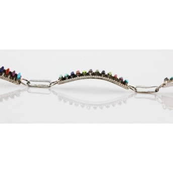 Petit Point Handmade Certified Authentic Zuni .925 Sterling Silver Multicolor Turquoise Link Native American Bracelet 12669