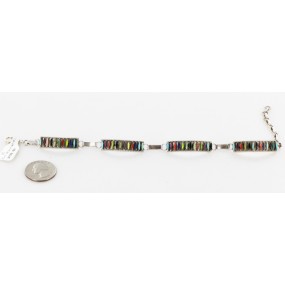 Petit Point Handmade Certified Authentic Zuni .925 Sterling Silver Multicolor Turquoise Link Native American Bracelet 12669