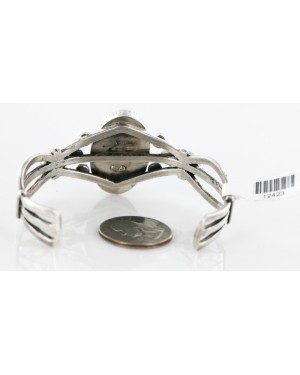 Handmade Certified Authentic Navajo .925 Sterling Silver Native American Bracelet And White Howlite Purple Spiny Oyster 12423