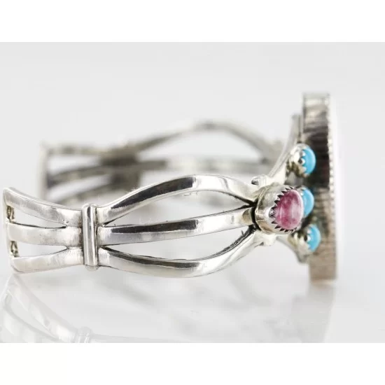 Handmade Navajo .925 Sterling Silver Native American Bracelet And White Howlite Purple Spiny Oyster 12423 Handmade Navajo .925 Sterling Silver Native American Bracelet And White Howlite Purple Spiny Oyster 12423