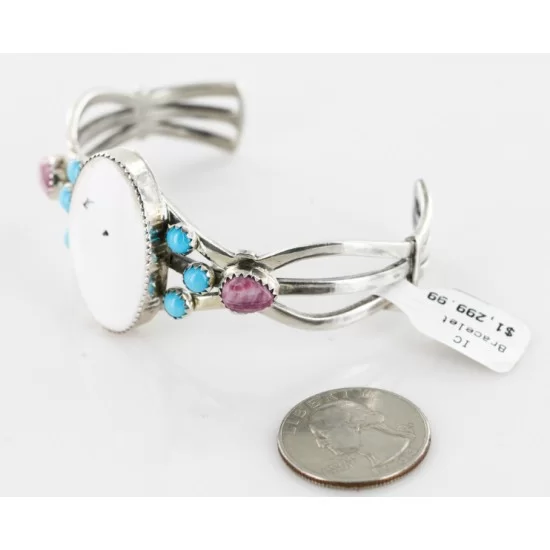 Handmade Navajo .925 Sterling Silver Native American Bracelet And White Howlite Purple Spiny Oyster 12423 Handmade Navajo .925 Sterling Silver Native American Bracelet And White Howlite Purple Spiny Oyster 12423