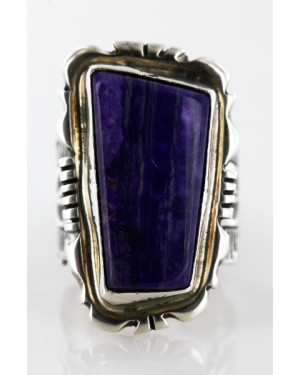 Handmade Certified Authentic Navajo .925 Sterling Silver Signed SHAKEY Purple Spiny Oyster Native American Ring  17916