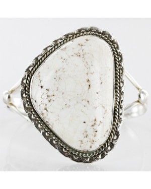 Handmade Certified Authentic Navajo .925 Sterling Silver WHITE Buffalo Turquoise Native American Bracelet 12647