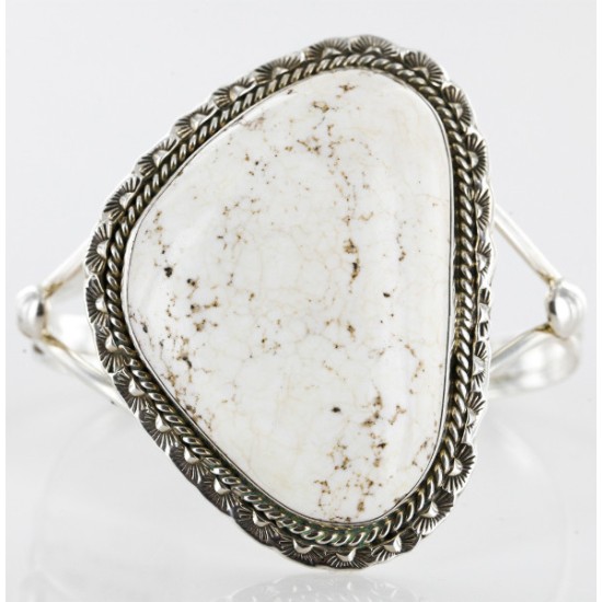 Handmade Certified Authentic Navajo .925 Sterling Silver WHITE Buffalo Turquoise Native American Bracelet 12647