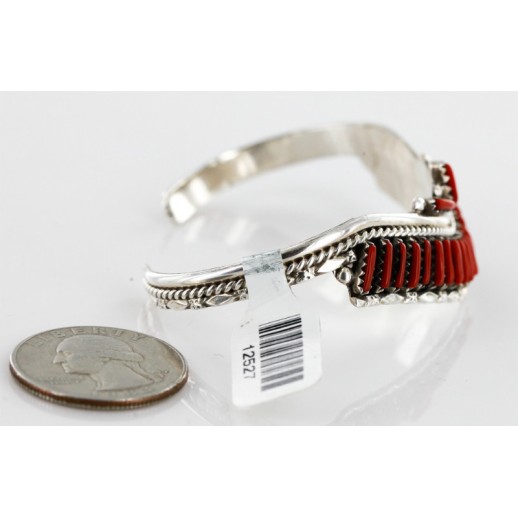 Petit Point Handmade Certified Authentic Signed Zuni .925 Sterling Silver Coral Set Native American Necklace Bracelet Earrings 15790-17946-12527