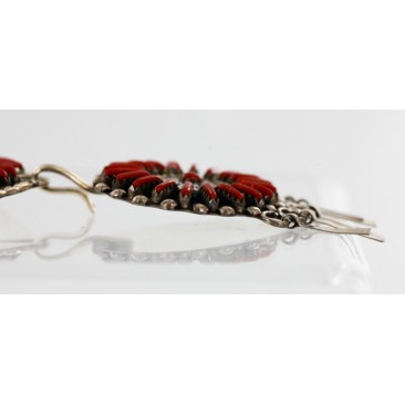 Petit Point Handmade Certified Authentic Signed Zuni .925 Sterling Silver Coral Set Native American Necklace Bracelet Earrings 15790-17946-12527