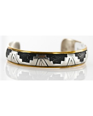 12kt Gold Filled and .925 Sterling Silver Handmade Mountains Certified Authentic Navajo Native American Bracelet 12532