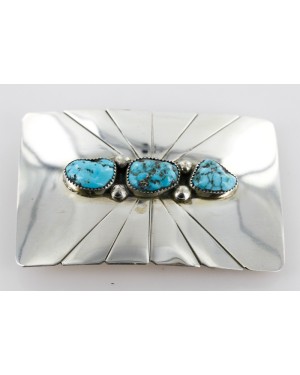 Certified Authentic Navajo .925 Sterling Silver Turquoise Native American Buckle 1194-3