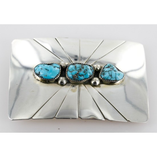 Certified Authentic Navajo .925 Sterling Silver Turquoise Native American Buckle 1194-3