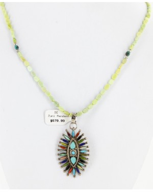 Petit Point Handmade Certified Authentic Zuni .925 Sterling Silver Multicolor Stones Turquoise Set Native American Necklace Earrings 24318-15823