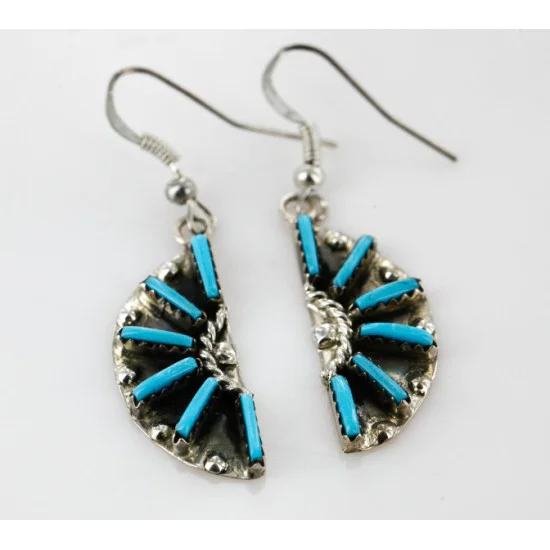 Petit Point Handmade Zuni .925 Sterling Silver Turquoise Set Native American Necklace Earrings 15790-17946 Petit Point Handmade Zuni .925 Sterling Silver Turquoise Set Native American Necklace Earrings 15790-17946