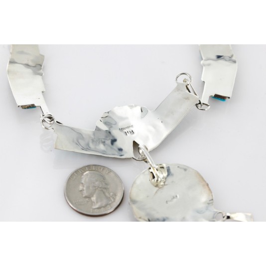 Petit Point Handmade Certified Authentic Zuni .925 Sterling Silver Turquoise Set Native American Necklace Earrings 15790-17946