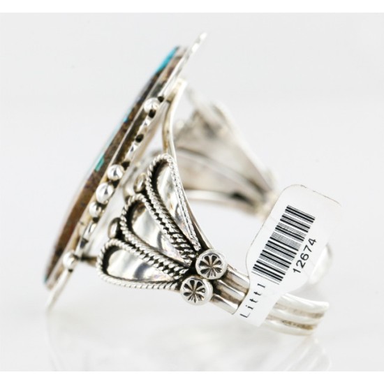 Handmade Certified Authentic Navajo .925 Sterling Silver Turquoise Native American Cuff Bracelet 12674