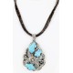.925 Sterling Silver Handmade Flower Certified Authentic Navajo Signed By AB Turquoise Pendant Native American Necklace 15022-15684