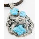 .925 Sterling Silver Handmade Flower Certified Authentic Navajo Signed By AB Turquoise Pendant Native American Necklace 15022-15684