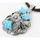 .925 Sterling Silver Handmade Flower Certified Authentic Navajo Signed By AB Turquoise Pendant Native American Necklace 15022-15684
