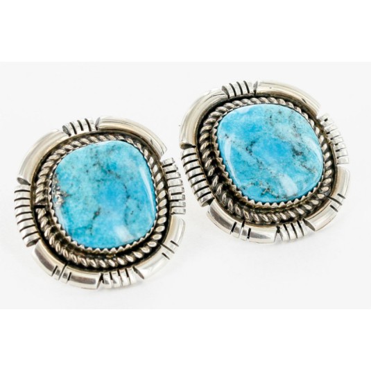 Handmade Certified Authentic Navajo .925 Sterling Silver Turquoise Squash Blossom Native American Necklace and Earrings Set Ray Begay 15740-17659