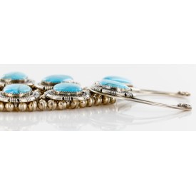 Handmade Certified Authentic Navajo .925 Sterling Silver Turquoise Squash Blossom Native American Necklace and Earrings Set Ray Begay 15740-17659