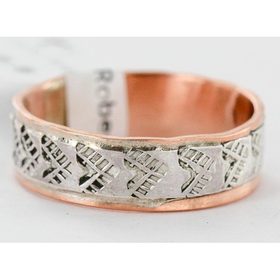 Handmade Certified Authentic by Navajo .925 Sterling Silver and Copper Native American Ring  16979-27
