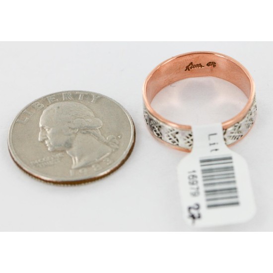 Handmade Certified Authentic by Navajo .925 Sterling Silver and Copper Native American Ring  16979-27