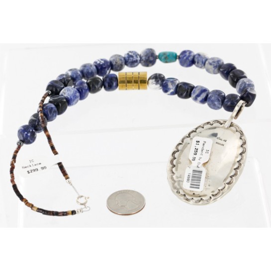 Handmade Certified Authentic Navajo 12kt Gold Filled .925 Sterling Silver Natural LAPIS and Turquoise Native American Necklace 14980