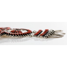 Large Petit Point Handmade Certified Authentic Signed by JL Zuni .925 Sterling Silver Natural Spiny Oyster Native American Necklace and Earrings Set 15752-17712