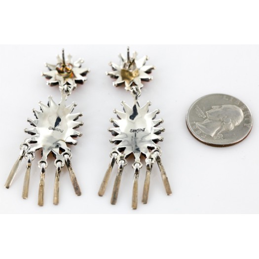 Large Petit Point Handmade Certified Authentic Signed by JL Zuni .925 Sterling Silver Natural Spiny Oyster Native American Necklace and Earrings Set 15752-17712