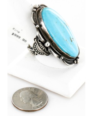 Large Handmade Certified Authentic Navajo .925 Sterling Silver Natural Turquoise Native American Ring 16343