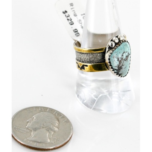 .925 Sterling Silver and 12kt Gold Filled Handmade Certified Authentic Navajo Natural Turquoise Native American Ring 12628-1 .925 Sterling Silver and 12kt Gold Filled Handmade Certified Authentic Navajo Natural Turquoise Native American Ring 12628-1