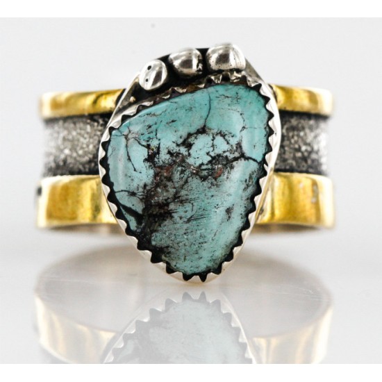 .925 Sterling Silver and 12kt Gold Filled Handmade Certified Authentic Navajo Natural Turquoise Native American Ring 12628-1 .925 Sterling Silver and 12kt Gold Filled Handmade Certified Authentic Navajo Natural Turquoise Native American Ring 12628-1