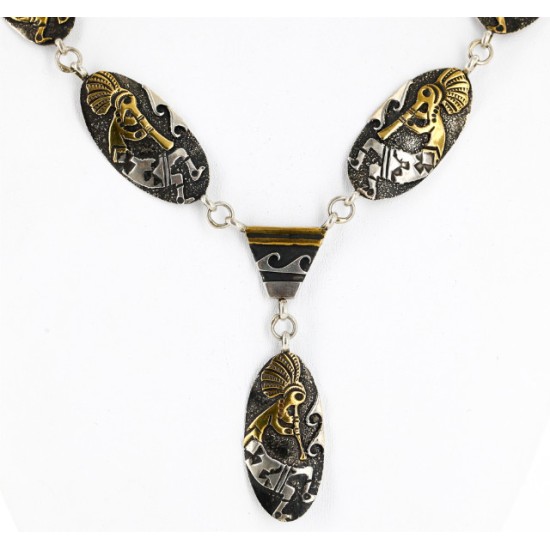Handmade Certified Authentic Kokopelli Navajo .925 Sterling Silver and 12kt Gold Filled Set Native American Necklace and Bracelet 15870-12591