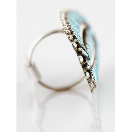 Handmade Certified Authentic Petit Point Zuni Signed by AVN .925 Sterling Silver Natural Turquoise Native American Ring  17904