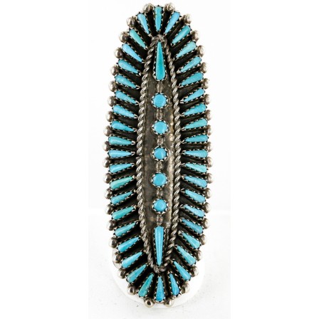 Handmade Certified Authentic Petit Point Zuni Signed by AVN .925 Sterling Silver Natural Turquoise Native American Ring  17904