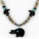 Carved Bear Navajo .925 Sterling Silver Graduated Heishi Turquoise Black Onyx and Hematite Native American Necklace 25226-1 Carved Bear Navajo .925 Sterling Silver Graduated Heishi Turquoise Black Onyx and Hematite Native American Necklace 25226-1