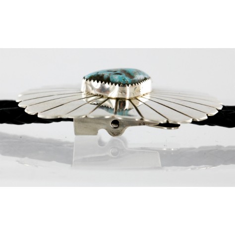 Handmade Certified Authentic Navajo .925 Sterling Silver Natural Turquoise Native American Bolo Tie  1190